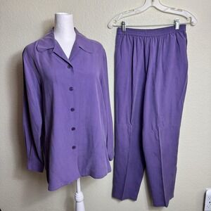 Oliver Perry Women's Outfit 100% Silk Size‎ S/P Purple 2-Piece Button Front